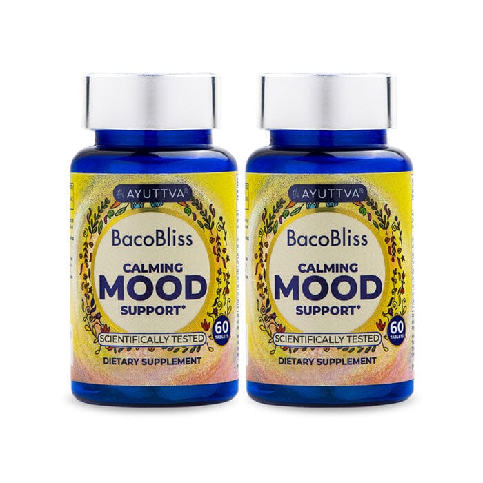 BacoBliss I Scientifically Tested Mood Support Formula I With 10+ powerful ingredients like Mucuna pruriens, Bacopa monnieri, 5-HTP and more for Calm, Relaxation and Occasional Stress Relief - Pack of 2