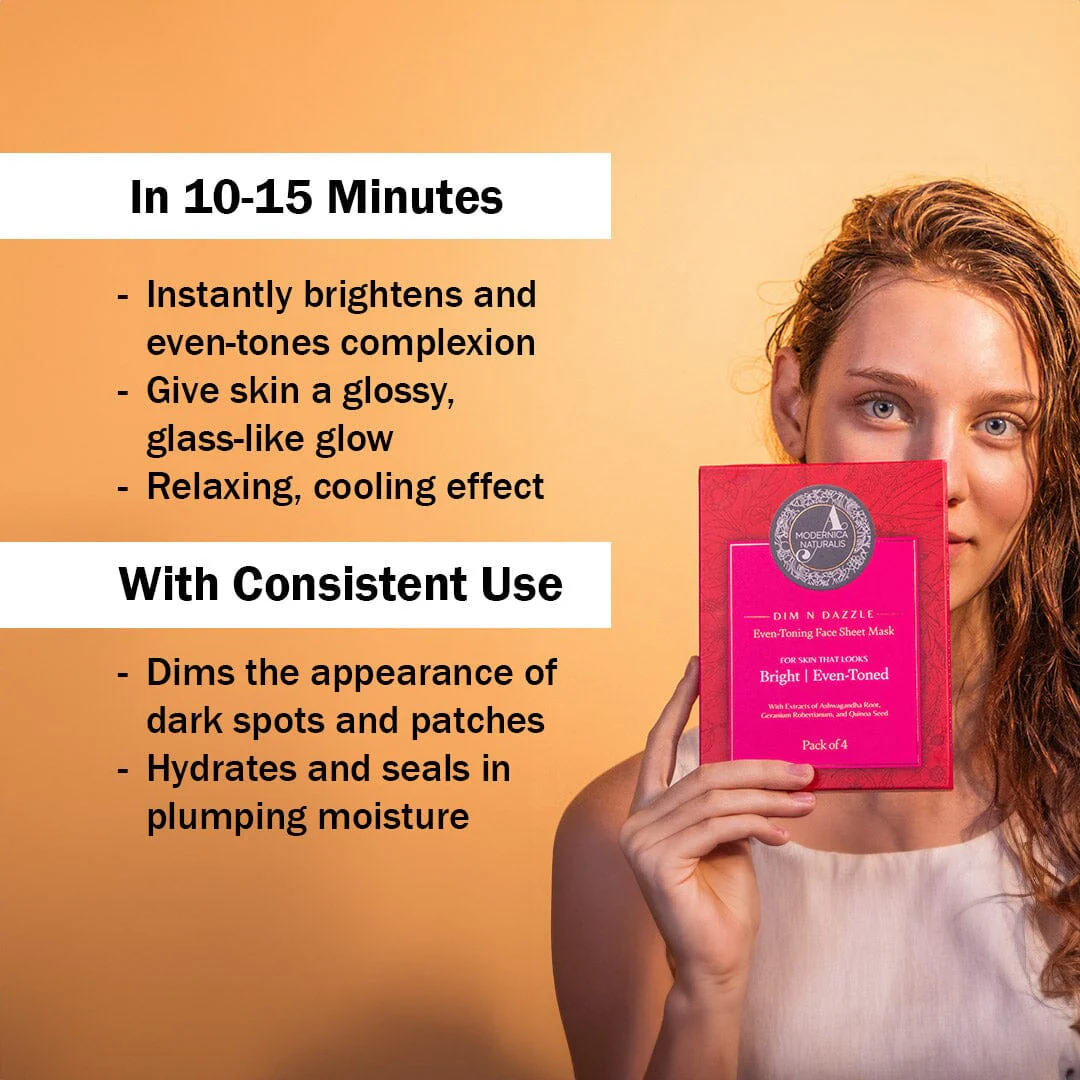 FREE GIFT: Dim N Dazzle Even-Toning Face Sheet Mask – Brightens, Hydrates Dull, Dry, Aging Textured Skin - Unique ‘Serum-Drench Method’ with Sappan Wood Bark & Manjistha - Image 5