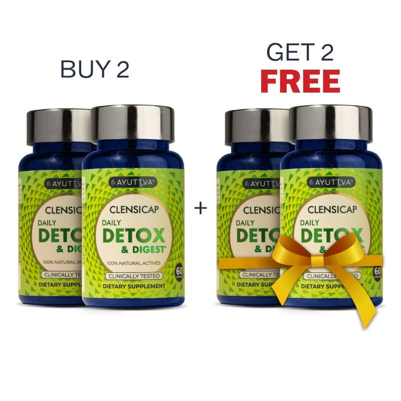 Clensicap - Detox Supplement for Improved Strength, Stamina, Sleep and Digestion - Pack of 2 - Get FREE Clensicap Pack of 2