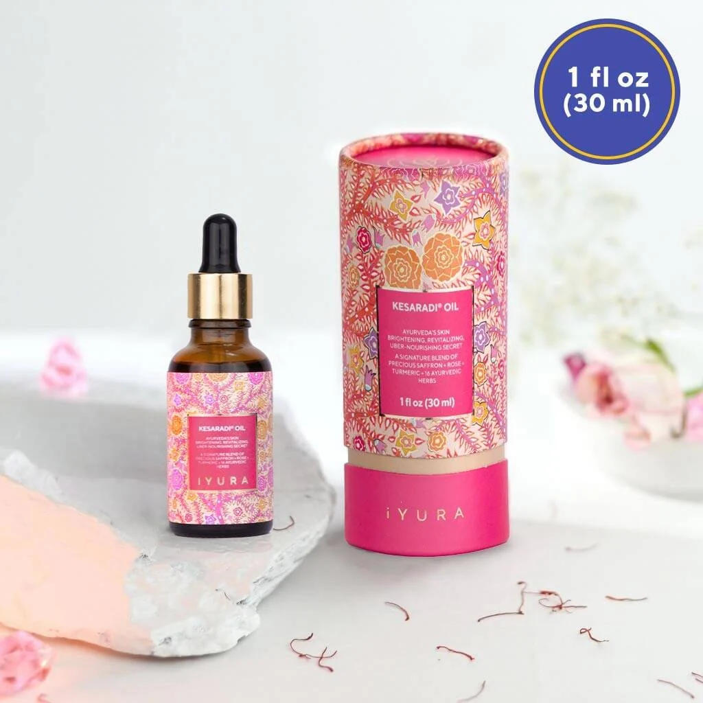 Kesaradi Daily Glow Oil - iYURA - Face Oil Moisturizer for Dry Skin or Sensitive Skin - Natural Skincare for Glowing Skin with Saffron, Rose, Turmeric - 30mL