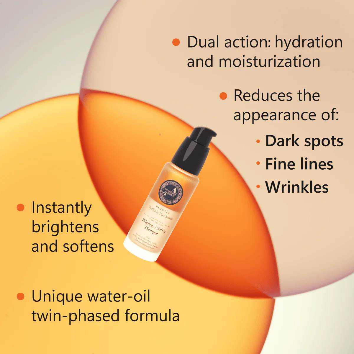 Rufolia Bi-Phasic Face Serum – Brightens, Softens and Plumps Dull, Crepey, Aging Skin – Water-Oil Hybrid Serum with Manjistha, Tomato, Coffee Seed & Plant-based Squalane – Best Bi-Phasic Face Serum For Mature Skin - With Clinically Proven Ingredients - Image 5